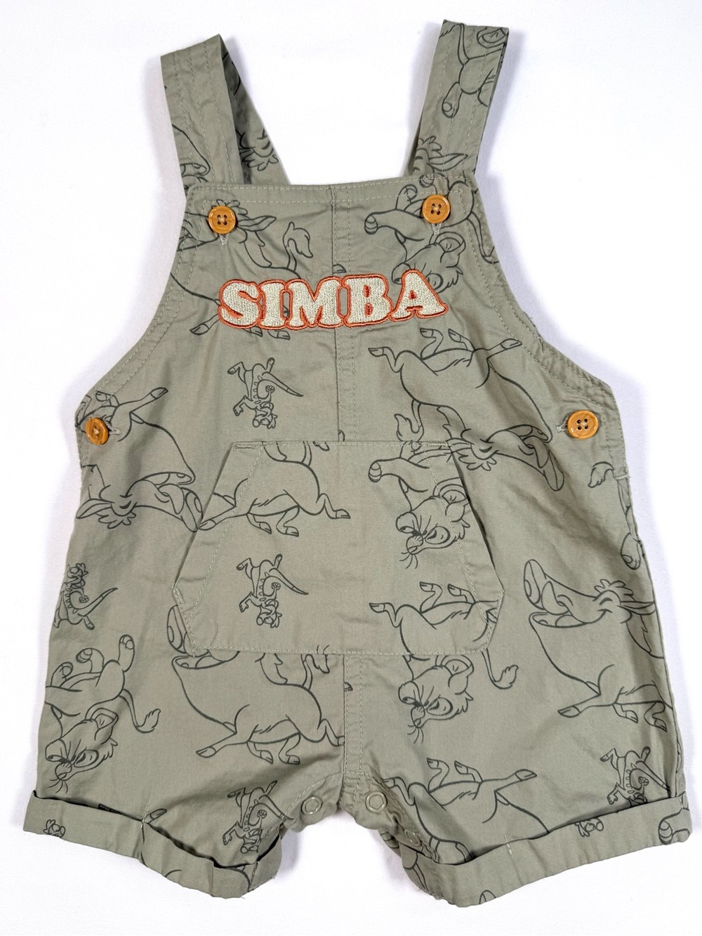 DISNEY Baby Simba Lion King Shortall Romper 3-6M Safari Cottagecore Pumbaa Timon